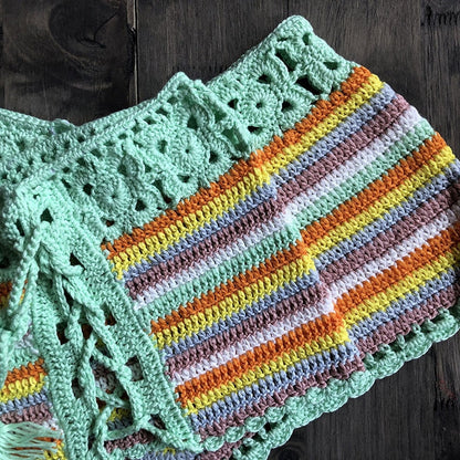 Colorful Stripes Bathing Suit Crochet knit Bikini Set Swimwear Crop Top Shorts Swimwear The Clothing Company Sydney