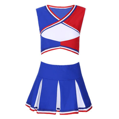 2 Piece Cheerleader Costume Cosplay Elastic Striped Shoulder Straps Back Cross Crop Top with High Waist Pleated Skirt The Clothing Company Sydney
