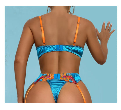 3 Piece Transparent Floral Lace Lingerie Set Garter Lace Blue Underwear Fancy Beautiful Thongs Breves Sets The Clothing Company Sydney