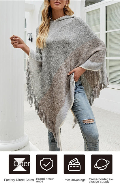 Autumn Winter Sweaters Poncho Knitting Capes Cloak Sweater V-Neck Irregular Hem Tassels Coat Knitted Pullover The Clothing Company Sydney