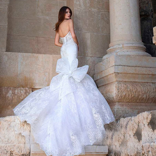 Strapless Neck Bow-knot Applique Mermaid Gown Backless Court Train Robe Wedding Dress The Clothing Company Sydney