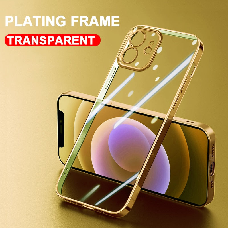 Luxury Plating Square Frame Transparent Case For iPhone 11 12 13 Pro Max Mini X Xr XS SE 2020 7 8 Plus Soft Silicone Clear Cover The Clothing Company Sydney