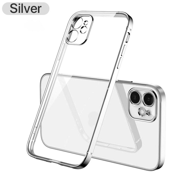 Luxury Plating Square Frame Transparent Case For iPhone 11 12 13 Pro Max Mini X Xr XS SE 2020 7 8 Plus Soft Silicone Clear Cover The Clothing Company Sydney
