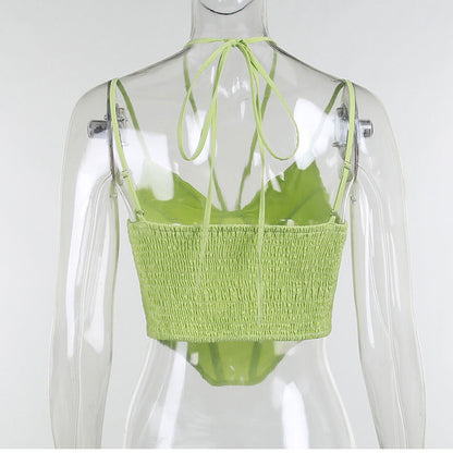 V-Neck Sleeveless Bustier Corset Summer Fashion Backless Halter Cami TY2K Clubwear Green Black Crop Top The Clothing Company Sydney