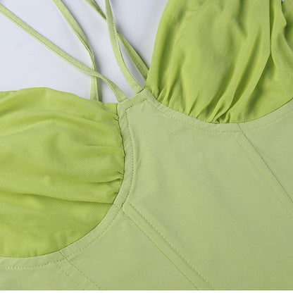 V-Neck Sleeveless Bustier Corset Summer Fashion Backless Halter Cami TY2K Clubwear Green Black Crop Top The Clothing Company Sydney