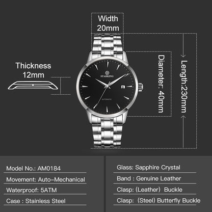 Men's Business Watch 40mm 5Bar Mechanical Watch Simple Sapphire  Ultra Thin Mechanical Watch The Clothing Company Sydney