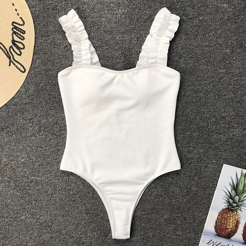 One Piece Swimsuit Wood Ear Ruffle Swimwear Push Up Monokini Bathing Suits Summer Beach Wear Swimming Suit The Clothing Company Sydney