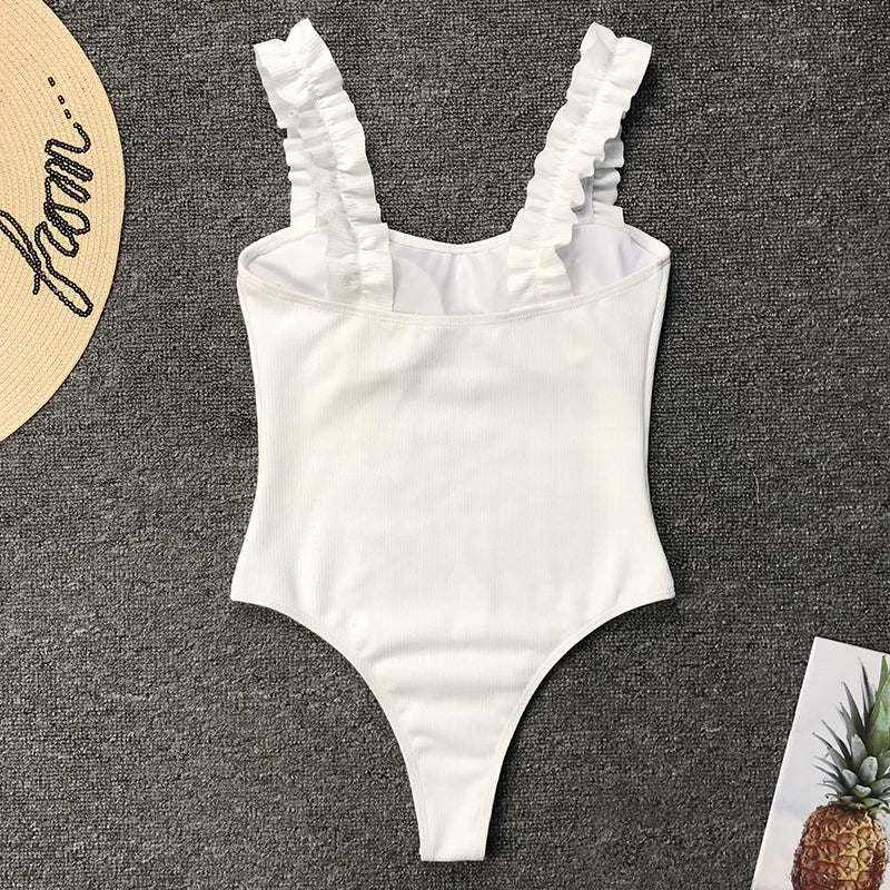One Piece Swimsuit Wood Ear Ruffle Swimwear Push Up Monokini Bathing Suits Summer Beach Wear Swimming Suit The Clothing Company Sydney