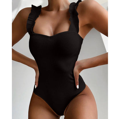 One Piece Swimsuit Wood Ear Ruffle Swimwear Push Up Monokini Bathing Suits Summer Beach Wear Swimming Suit The Clothing Company Sydney