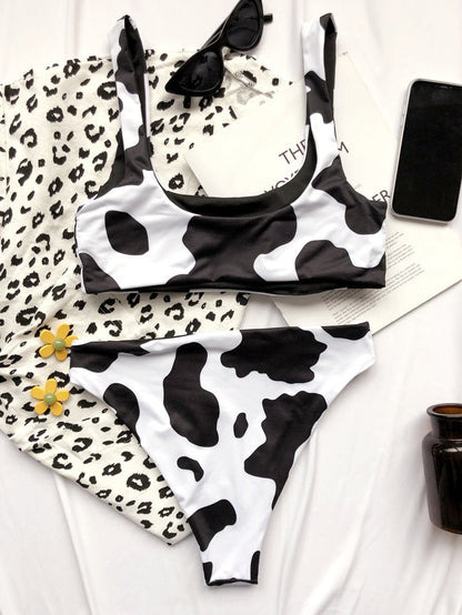 2 Piece Cow Print Bikini Cut Out Push Up Swimsuit Brazilian Summer Bathing Suit High Waist Swimwear The Clothing Company Sydney