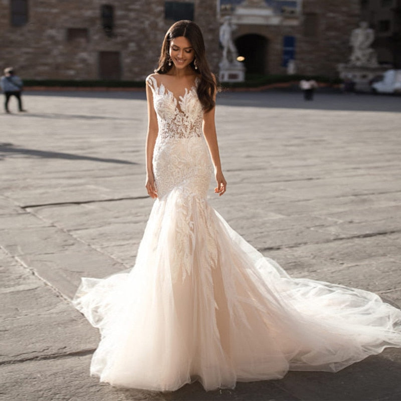 Delicate Mermaid Appliques Lace Party Bride Flower Robe Customised Gown Wedding Dresses The Clothing Company Sydney