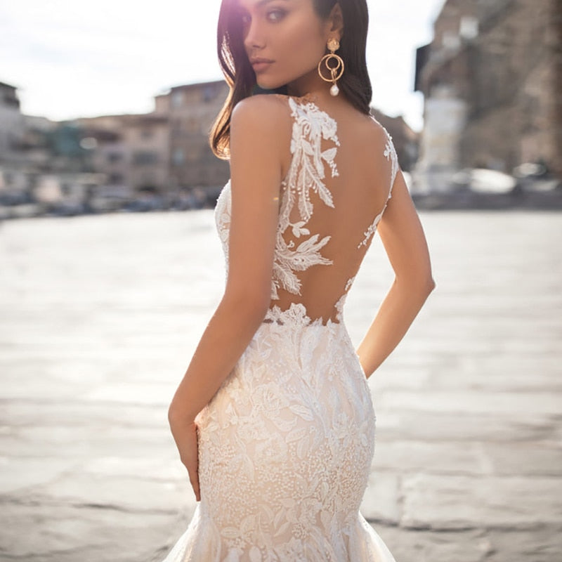 Delicate Mermaid Appliques Lace Party Bride Flower Robe Customised Gown Wedding Dresses The Clothing Company Sydney