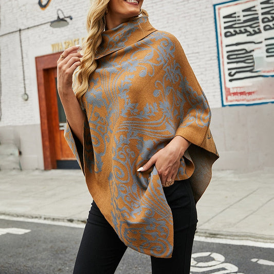 Autumn Winter Print Sweater Oversized Turtleneck Jumper Knitwear Vintage Cape Batwing Sleeve Poncho Pullover The Clothing Company Sydney