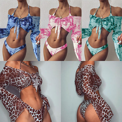 3 Three Piece Bikini Set Bell Sleeve Bikini Cover Up Swimwear Swimsuit Print Bathing Suit Beachwear Swimming Suit The Clothing Company Sydney