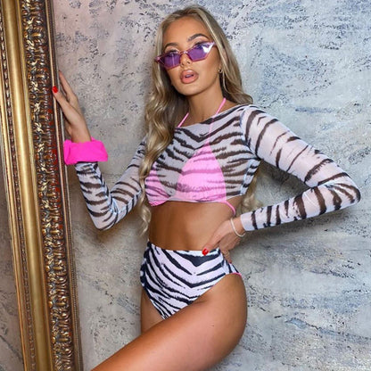3 Three Piece Bikini Set Bell Sleeve Bikini Cover Up Swimwear Swimsuit Print Bathing Suit Beachwear Swimming Suit The Clothing Company Sydney
