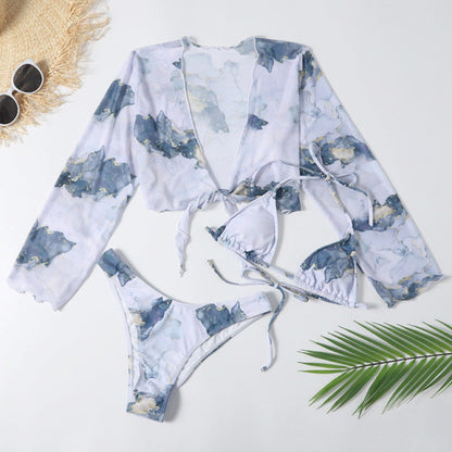 3 Three Piece Bikini Set Bell Sleeve Bikini Cover Up Swimwear Swimsuit Print Bathing Suit Beachwear Swimming Suit The Clothing Company Sydney