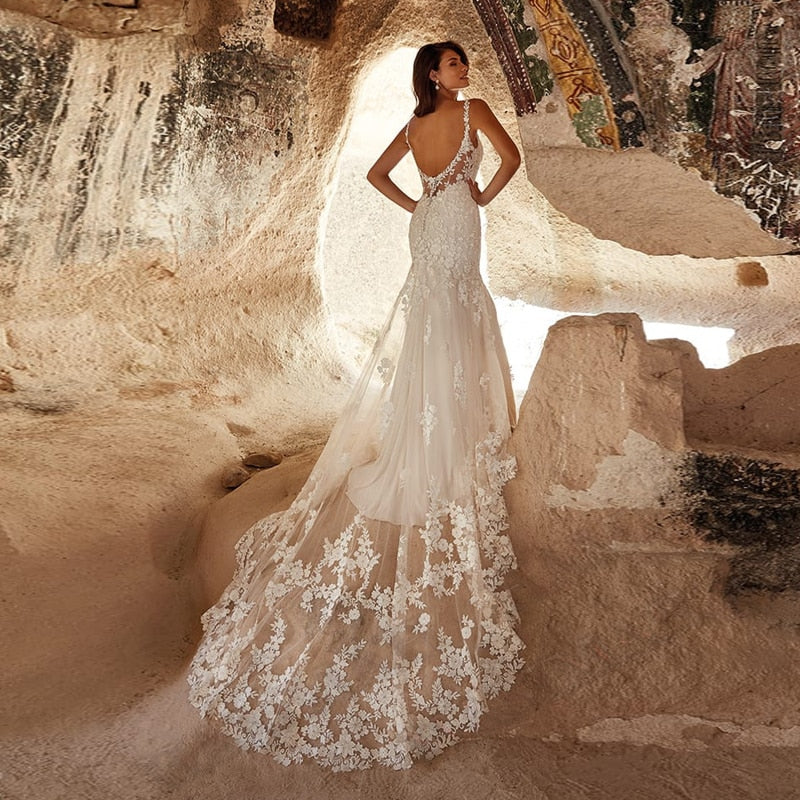 Charming Champagne Mermaid Sweetheart Appliques Train Lace Bridal Gown Corset Robe Custom Made Wedding Dresses The Clothing Company Sydney