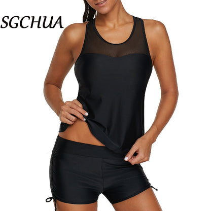 Black Tankini with Golden S Belt Plus Size Two Piece Swimsuit Women Beach Boxer Swimwear The Clothing Company Sydney