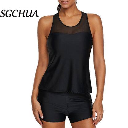 Black Tankini with Golden S Belt Plus Size Two Piece Swimsuit Women Beach Boxer Swimwear The Clothing Company Sydney