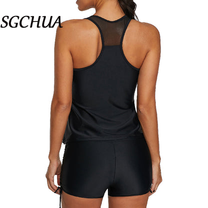 Black Tankini with Golden S Belt Plus Size Two Piece Swimsuit Women Beach Boxer Swimwear The Clothing Company Sydney