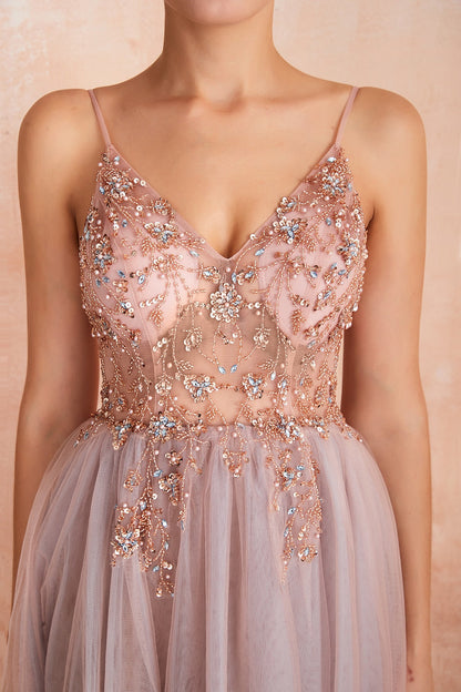 Spaghetti Straps Evening New Arrival V-Neck Rhinestones Beading Formal Prom Gowns with Slit Dresses The Clothing Company Sydney