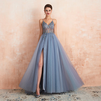 Spaghetti Straps Evening New Arrival V-Neck Rhinestones Beading Formal Prom Gowns with Slit Dresses The Clothing Company Sydney