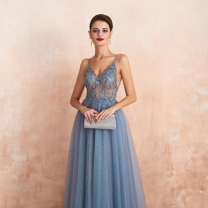 Spaghetti Straps Evening New Arrival V-Neck Rhinestones Beading Formal Prom Gowns with Slit Dresses The Clothing Company Sydney