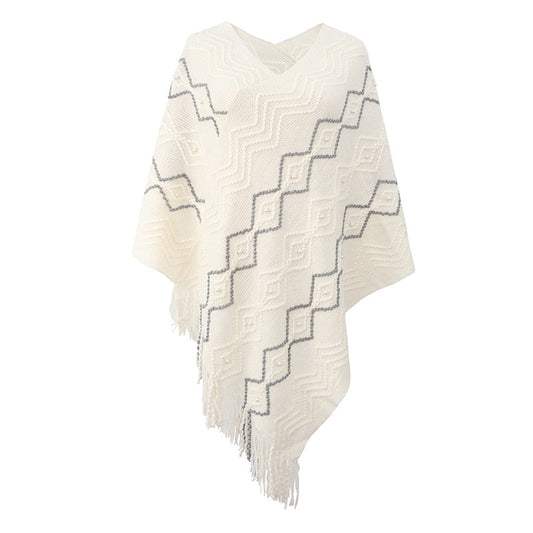 Autumn Winter Sweaters Poncho Knitting Capes Cloak Sweater V-Neck Irregular Hem Tassels Coat Striped Knitted Pullover The Clothing Company Sydney