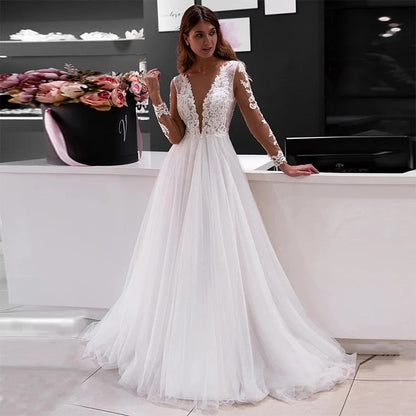 Lace Long Sleeve Sheer Illusion Neckline Boho Wedding Gowns Vintage Bride Wedding Dresses The Clothing Company Sydney