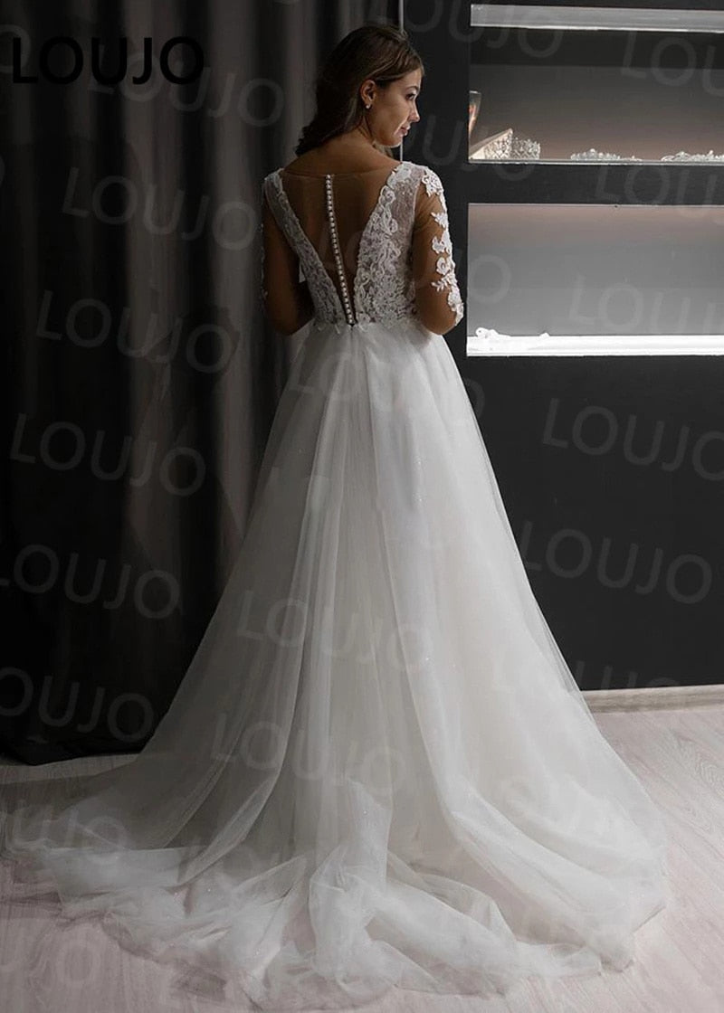 Lace Long Sleeve Sheer Illusion Neckline Boho Wedding Gowns Vintage Bride Wedding Dresses The Clothing Company Sydney