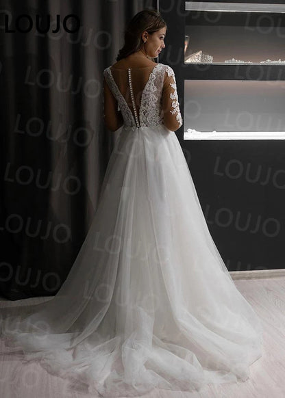 Lace Long Sleeve Sheer Illusion Neckline Boho Wedding Gowns Vintage Bride Wedding Dresses The Clothing Company Sydney