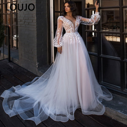 Lace Long Sleeve Sheer Illusion Neckline Boho Wedding Gowns Vintage Bride Wedding Dresses The Clothing Company Sydney
