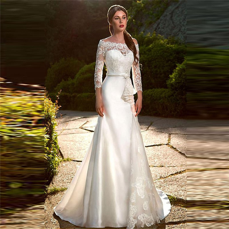 Lace Long Sleeve Sheer Illusion Neckline Boho Wedding Gowns Vintage Bride Wedding Dresses The Clothing Company Sydney