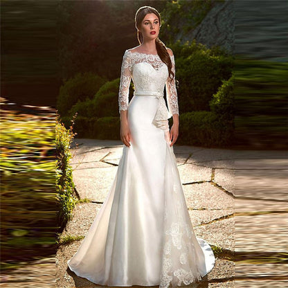 Lace Long Sleeve Sheer Illusion Neckline Boho Wedding Gowns Vintage Bride Wedding Dresses The Clothing Company Sydney