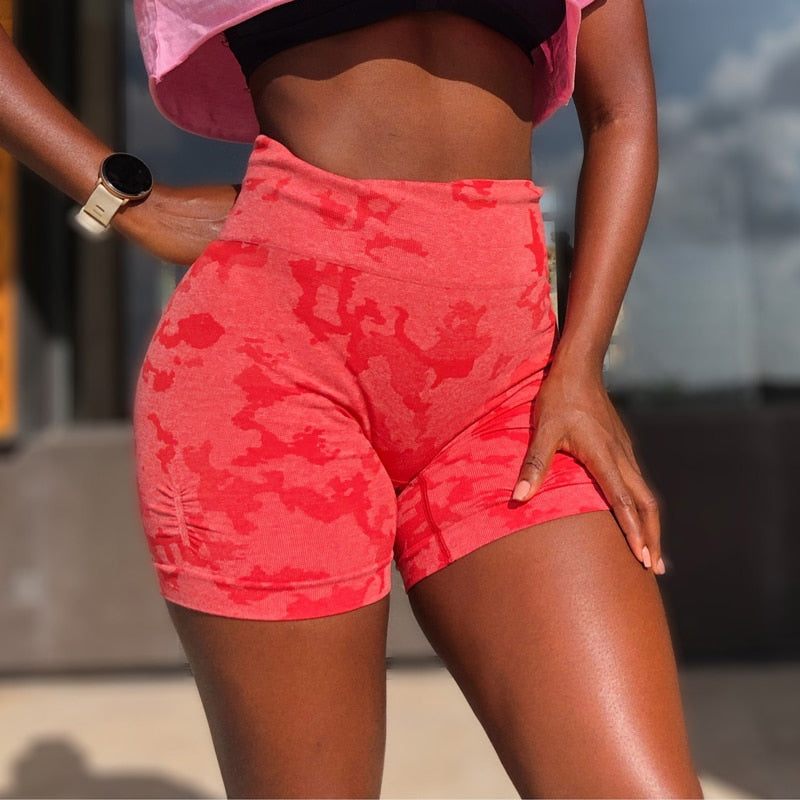 Camo Seamless Shorts High Waist Booty Gym Shorts Workout Short Fitness Ribbed Waist Running Shorts The Clothing Company Sydney