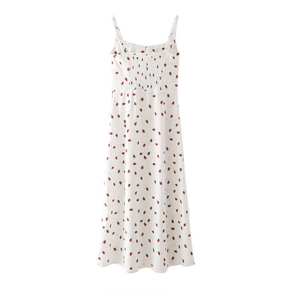 Strawberry Print White Chiffon Spaghetti Strap Vintage Boho Summer Beach Maxi Dress Sleeveless Sundress The Clothing Company Sydney