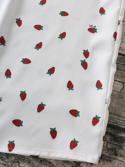 Strawberry Print White Chiffon Spaghetti Strap Vintage Boho Summer Beach Maxi Dress Sleeveless Sundress The Clothing Company Sydney