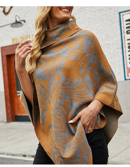 Autumn Winter Print Sweater Oversized Turtleneck Jumper Knitwear Vintage Cape Batwing Sleeve Poncho Pullover The Clothing Company Sydney
