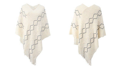 Autumn Winter Sweaters Poncho Knitting Capes Cloak Sweater V-Neck Irregular Hem Tassels Coat Striped Knitted Pullover The Clothing Company Sydney