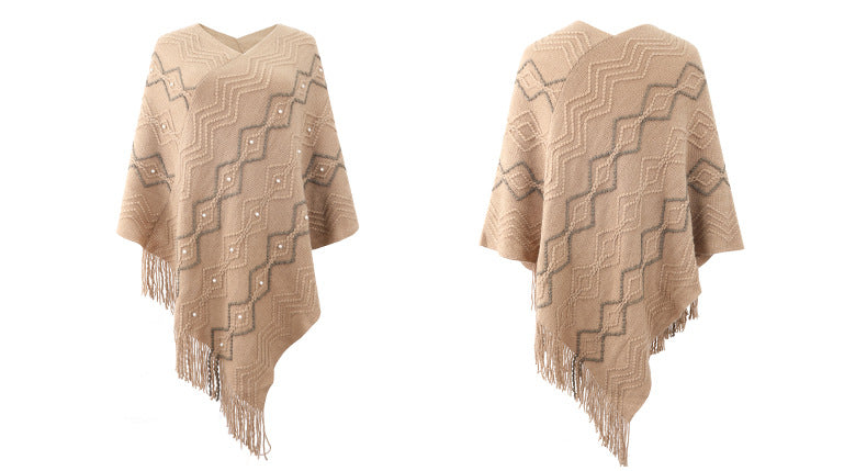 Autumn Winter Sweaters Poncho Knitting Capes Cloak Sweater V-Neck Irregular Hem Tassels Coat Striped Knitted Pullover The Clothing Company Sydney