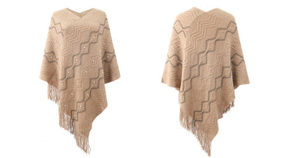 Autumn Winter Sweaters Poncho Knitting Capes Cloak Sweater V-Neck Irregular Hem Tassels Coat Striped Knitted Pullover The Clothing Company Sydney