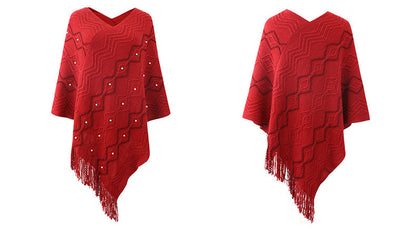 Autumn Winter Sweaters Poncho Knitting Capes Cloak Sweater V-Neck Irregular Hem Tassels Coat Striped Knitted Pullover The Clothing Company Sydney