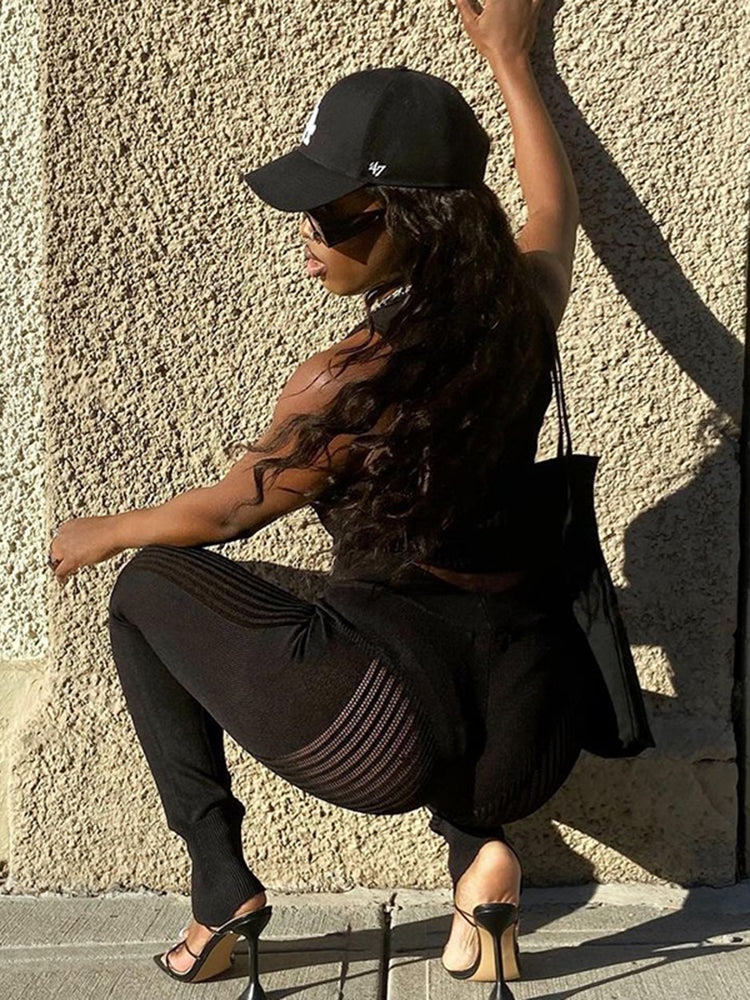 Fitness Tracksuit 2 Piece Set Patchwork Mesh Tank Top+Trousers Workout Sportswear Casual Skinny Streetwear The Clothing Company Sydney
