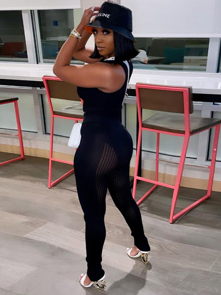 Fitness Tracksuit 2 Piece Set Patchwork Mesh Tank Top+Trousers Workout Sportswear Casual Skinny Streetwear The Clothing Company Sydney