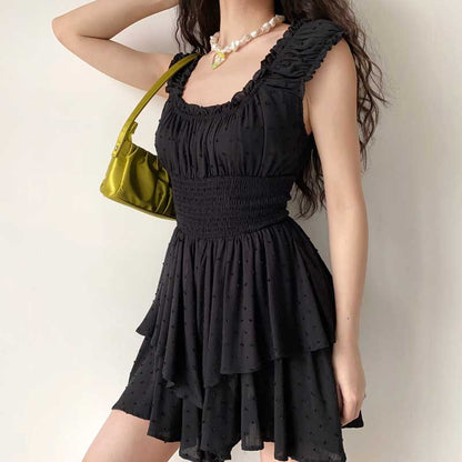 Boho Inspired shirred ruffled neckline tiered mini summer dress rayon cute puff sleeve boho dress The Clothing Company Sydney