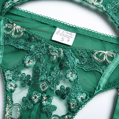 3 Piece Fancy Embroidered Bra Underwear Lace Sensual Briefs Sets with Garters Lingerie Set The Clothing Company Sydney