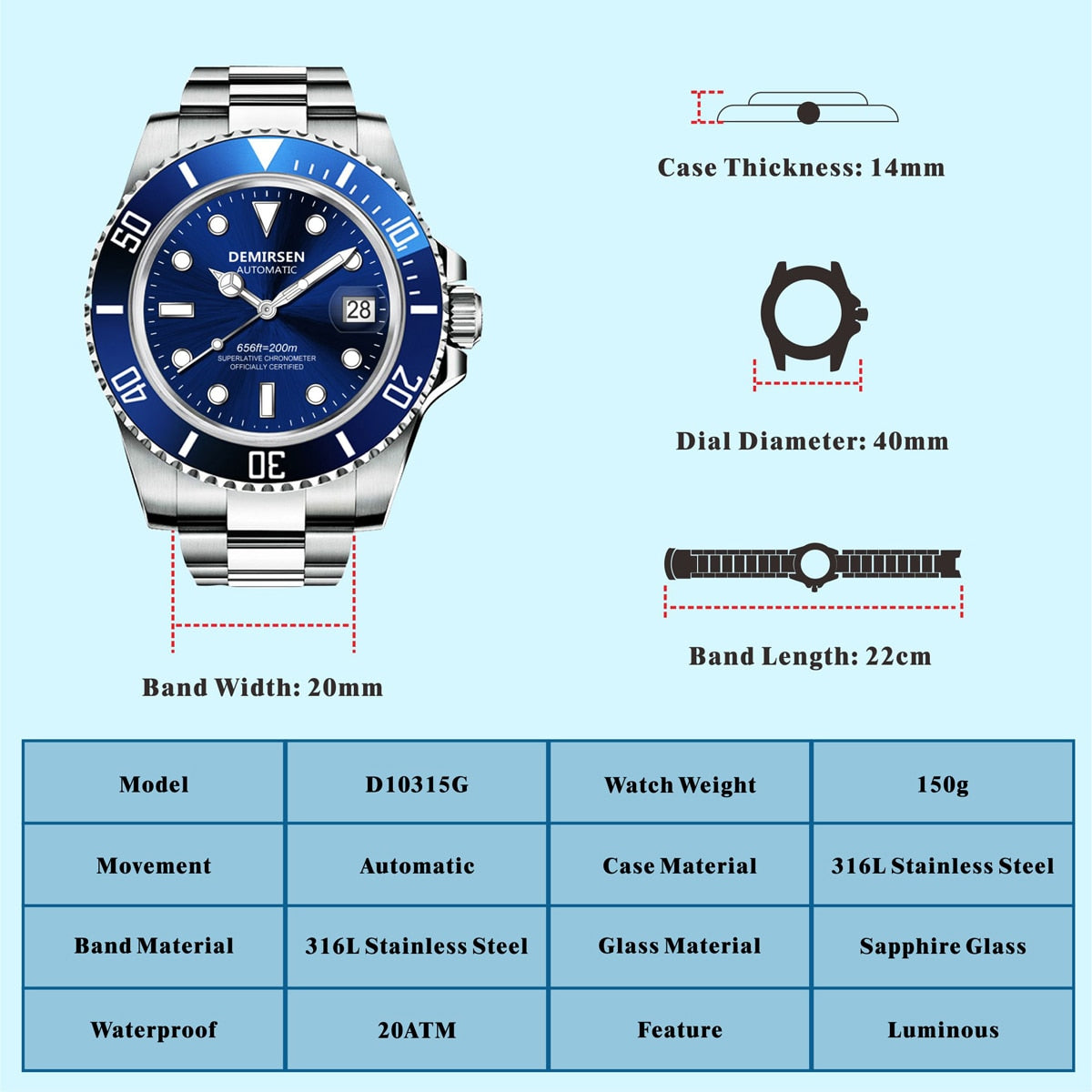 Luxury Automatic Watch Sport Stainless Steel Sapphire Glass Luminous Mechanical Men Ladies Wristwatch The Clothing Company Sydney