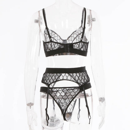 2 Piece Black Plaid Underwear Brief Sets Rhomboids Lace Bra and Panty Garter Transparent Lingerie Set The Clothing Company Sydney