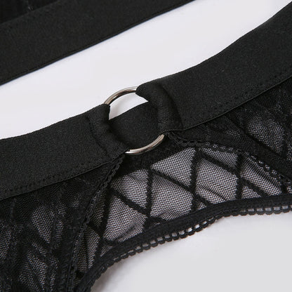 2 Piece Black Plaid Underwear Brief Sets Rhomboids Lace Bra and Panty Garter Transparent Lingerie Set The Clothing Company Sydney