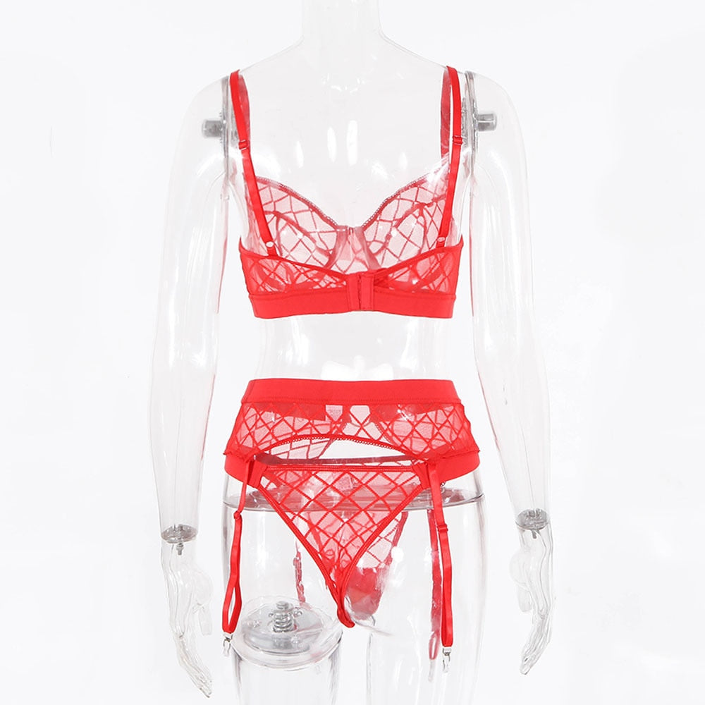 2 Piece Black Plaid Underwear Brief Sets Rhomboids Lace Bra and Panty Garter Transparent Lingerie Set The Clothing Company Sydney